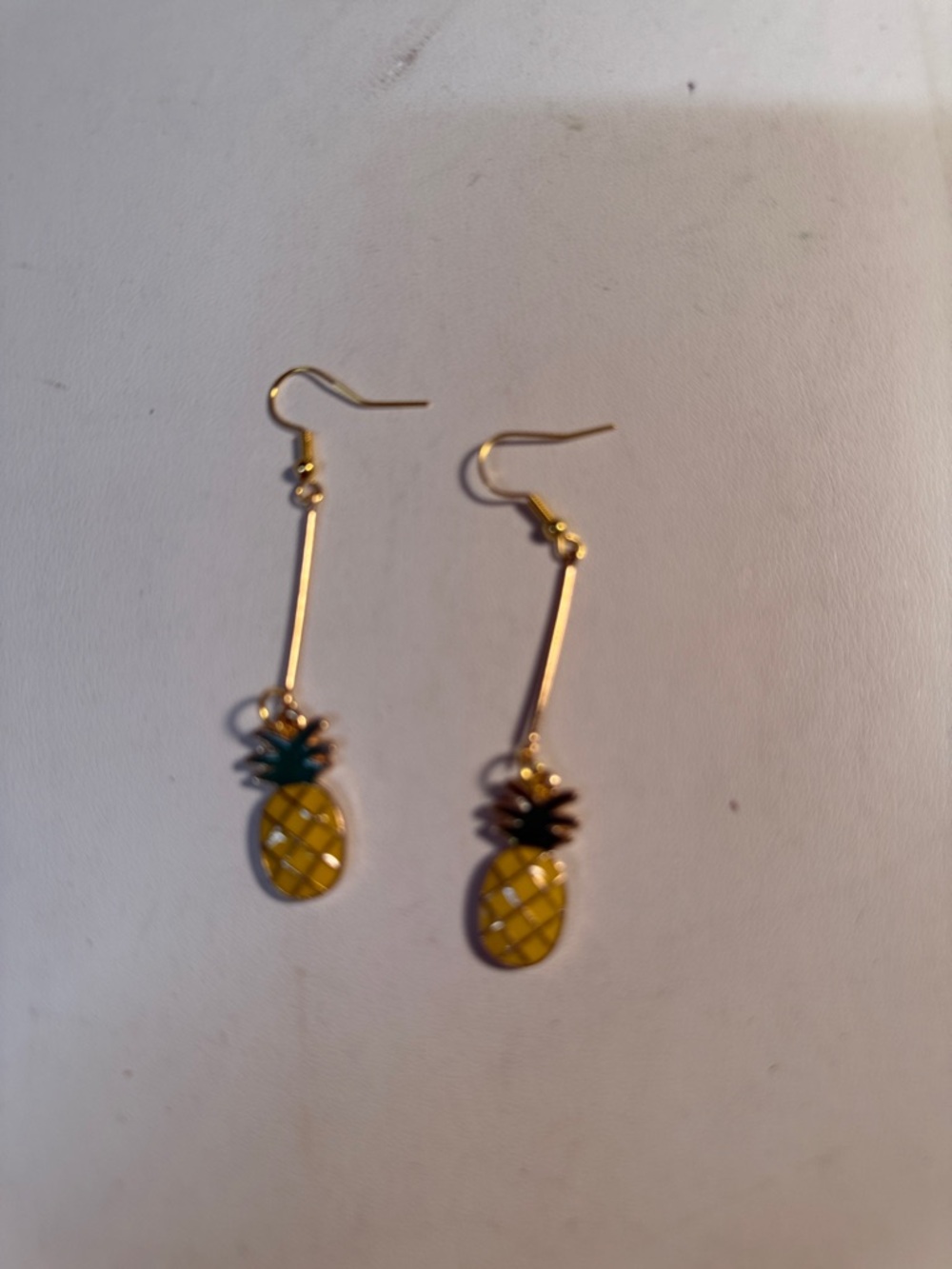 Gold-Tone Pineapple Drop Earrings in Yellow and Green NWOT
